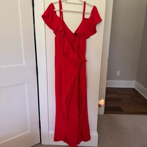 Eloquii Red Ruffled Off the Shoulder Detail Faux Wrap Jumpsuit Women’s Size 16